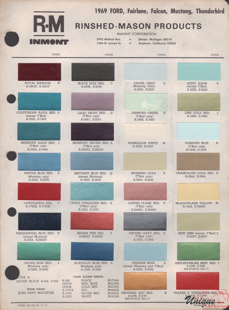 1969 Ford Paint Charts Rinshed-Mason